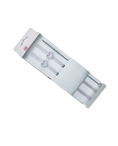 Lot de 2 pailles en verre avec nettoyeur motif cœur