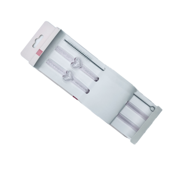 Lot de 2 pailles en verre avec nettoyeur motif cœur