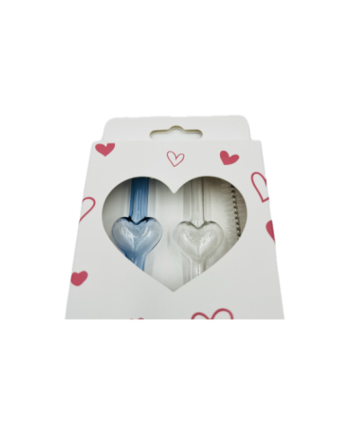 Lot de 2 pailles en verre avec nettoyeur cœur