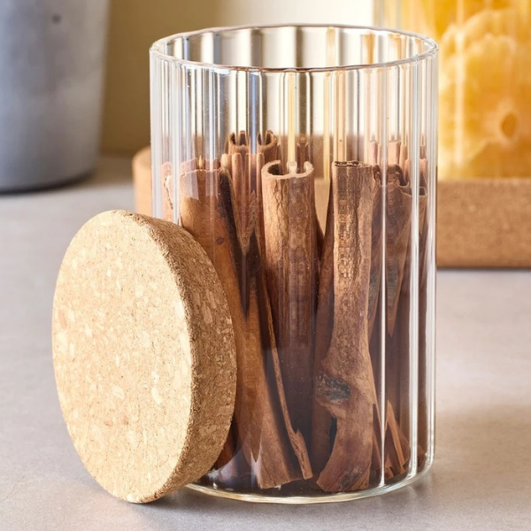 Boîte à épices 3 pièces en verre avec plateau en bois
