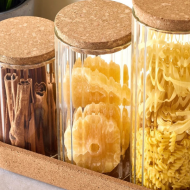 Boîte à épices 3 pièces en verre avec plateau en bois