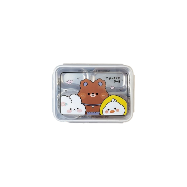 Boîte à déjeuner enfant rectangulaire inox 4 compartiments 1100 ml