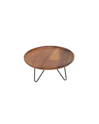 Plat de présentation rond en bois avec pied en métal