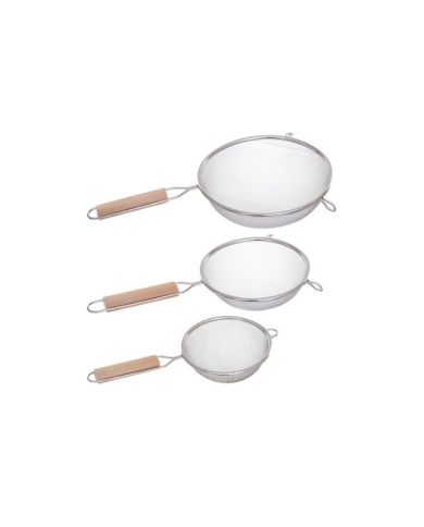 Passoires en inox avec poignée en bois – Lot de 3