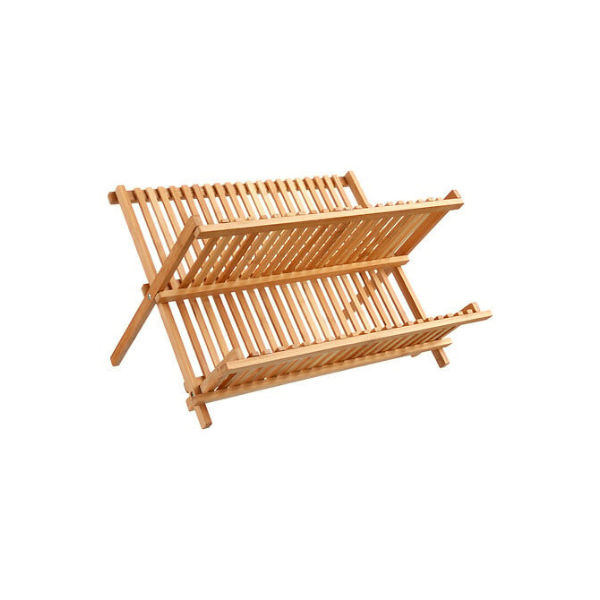 Égouttoir vaisselle pliant en bambou – 2 niveaux
