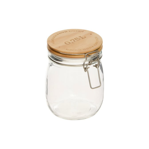 Bocal en verre avec couvercle en bois