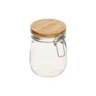 Bocal en verre avec couvercle en bois