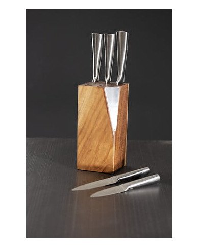 Bloc 5 couteaux avec support en acacia