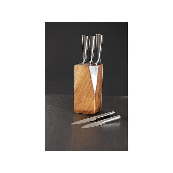 Bloc 5 couteaux avec support en acacia