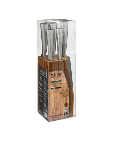 Bloc 5 couteaux avec support en acacia