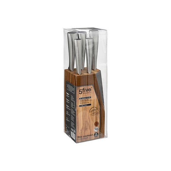 Bloc 5 couteaux avec support en acacia