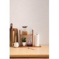 Étagère et porte essuie-tout en acacia et métal