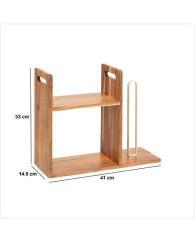 Étagère et porte essuie-tout en acacia et métal