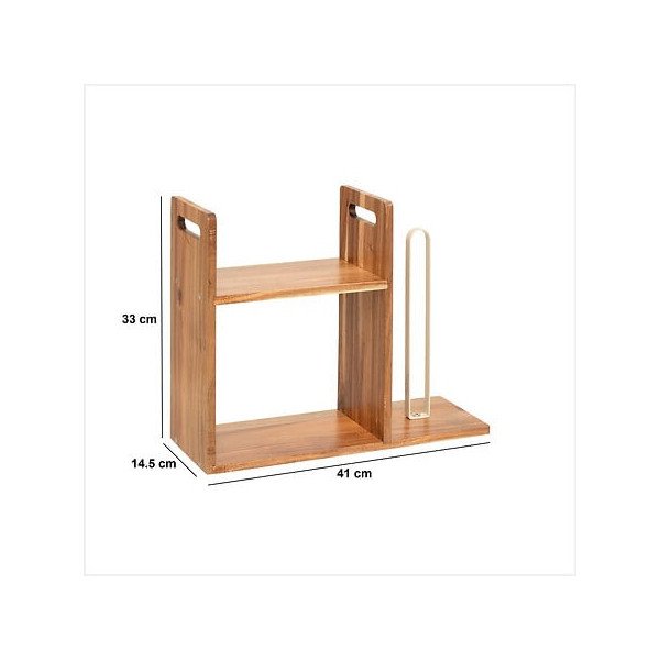 Étagère et porte essuie-tout en acacia et métal