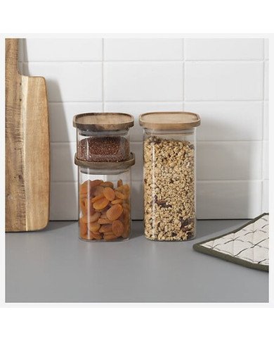 Bocal carré Hermet 0,6 L verre et acacia