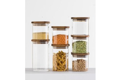 Bocal carré Hermet 0,6 L verre et acacia