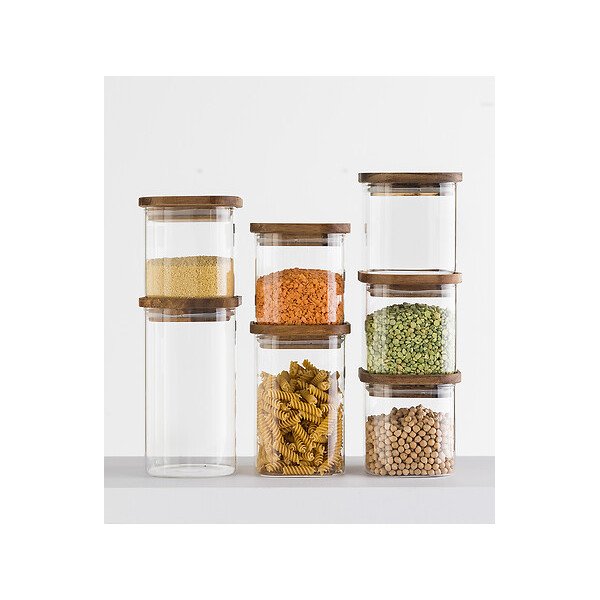 Bocal carré Hermet 0,6 L verre et acacia