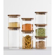 Bocal carré Hermet 0,6 L verre et acacia