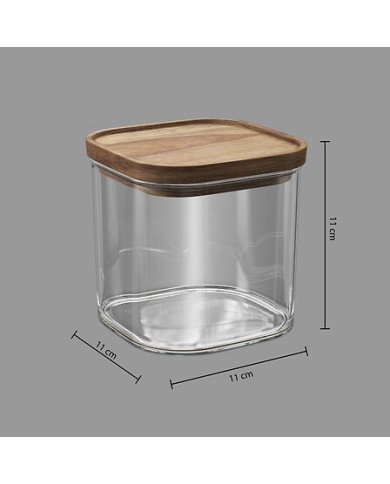 Bocal carré Hermet 0,6 L verre et acacia