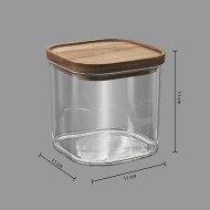 Bocal carré Hermet 0,6 L verre et acacia