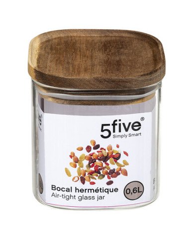 Bocal carré Hermet 0,6 L verre et acacia