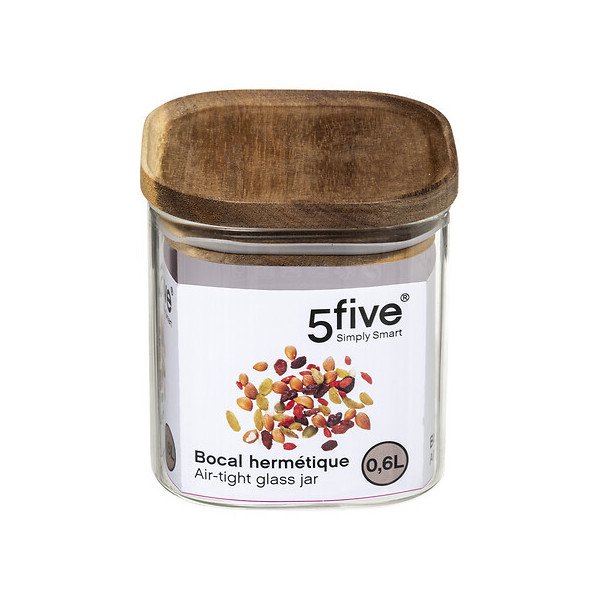 Bocal carré Hermet 0,6 L verre et acacia