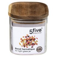 Bocal carré Hermet 0,6 L verre et acacia