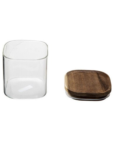 Bocal carré Hermet 0,6 L verre et acacia
