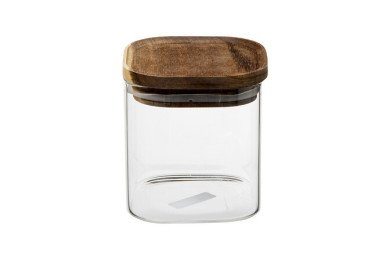 Bocal carré Hermet 0,6 L verre et acacia