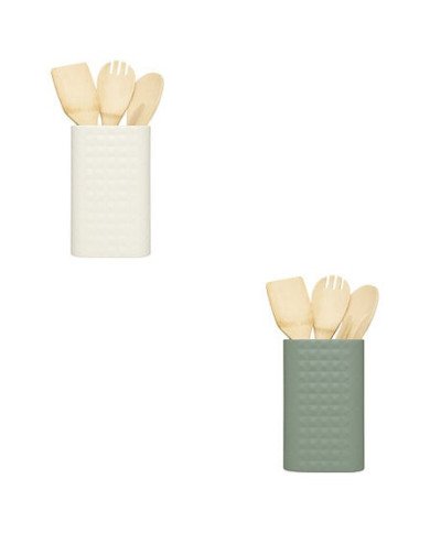 Lot de 4 ustensiles en bambou avec pot