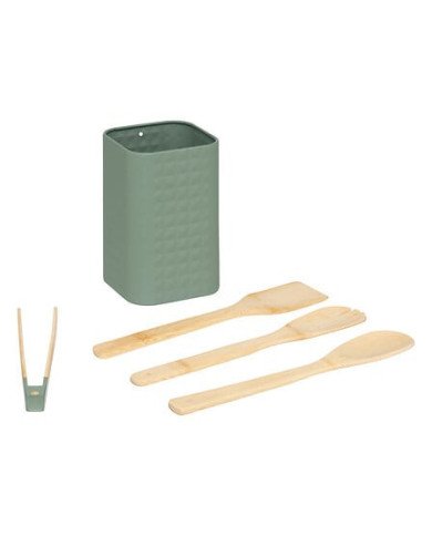 Lot de 4 ustensiles en bambou avec pot