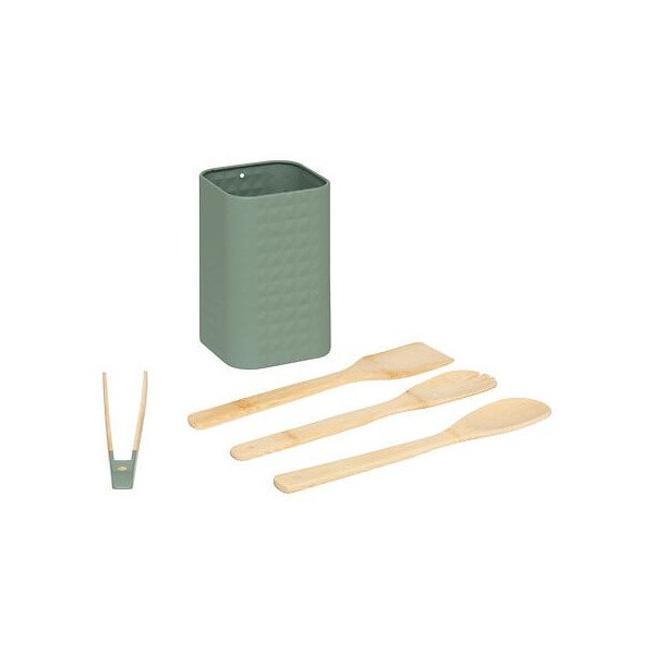 Lot de 4 ustensiles en bambou avec pot