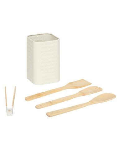 Lot de 4 ustensiles en bambou avec pot