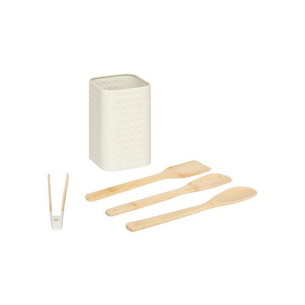 Lot de 4 ustensiles en bambou avec pot