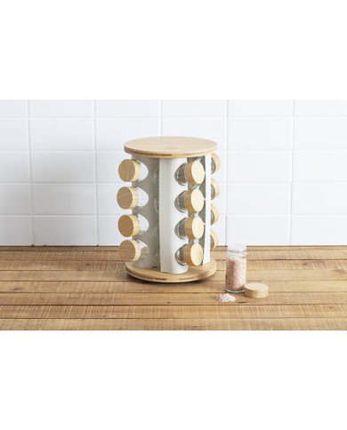 Rack rotatif 16 pots à épices Sensia avec support bambou