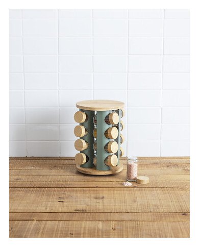 Rack rotatif 16 pots à épices Sensia avec support bambou
