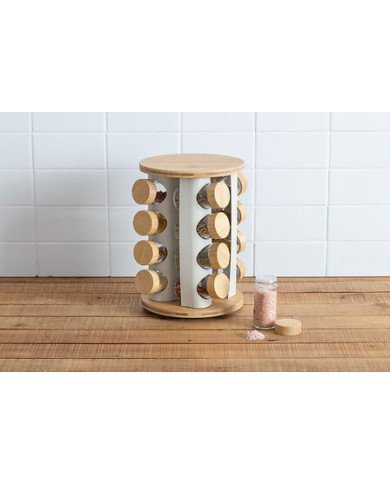 Rack rotatif 16 pots à épices Sensia avec support bambou