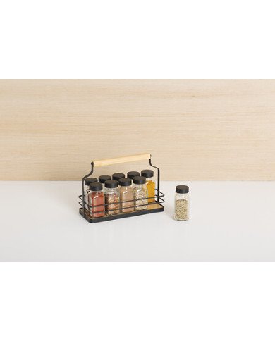 Rack 10 pots à épices en verre avec support métal