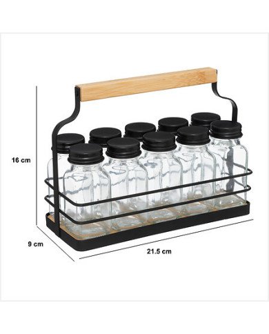 Rack 10 pots à épices en verre avec support métal