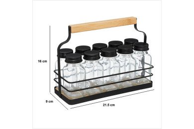Rack 10 pots à épices en verre avec support métal