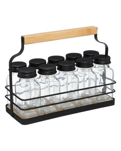 Rack 10 pots à épices en verre avec support métal