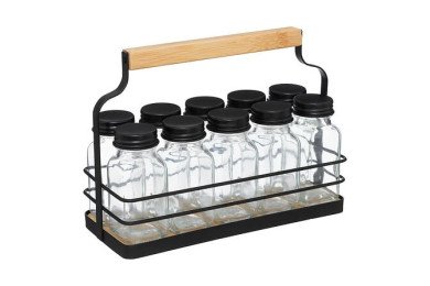Rack 10 pots à épices en verre avec support métal