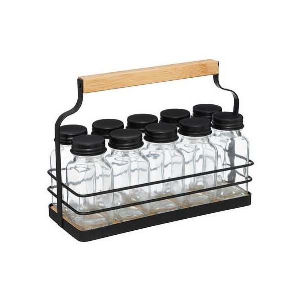 Rack 10 pots à épices en verre avec support métal