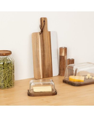 Beurrier Harmony acacia et verre transparent