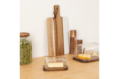 Beurrier Harmony acacia et verre transparent