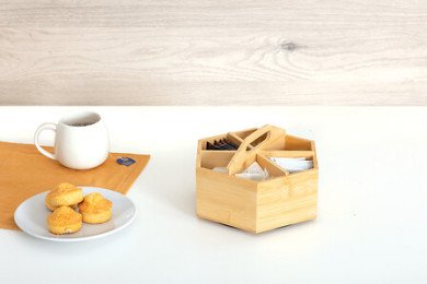 Boîte à thé rotative en bambou 6 compartiments