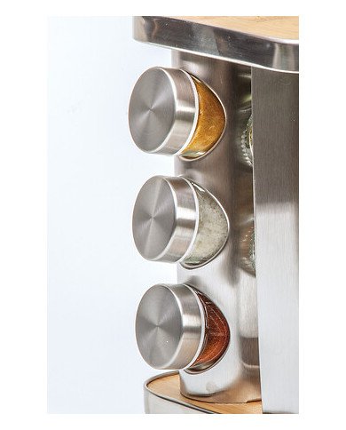 Rack rotatif 12 pots à épices inox bambou