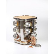 Rack rotatif 12 pots à épices inox bambou
