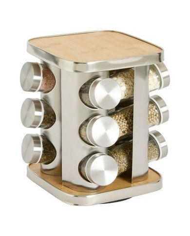 Rack rotatif 12 pots à épices inox bambou