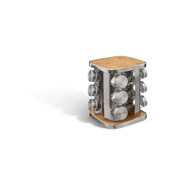 Rack rotatif 12 pots à épices inox bambou